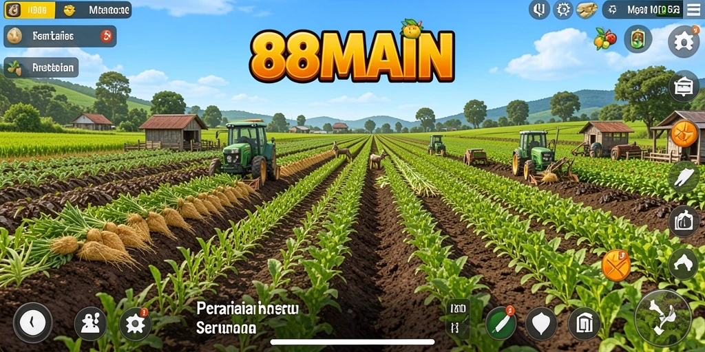 Tangkapan layar gameplay <strong>88MAIN</strong> menampilkan pertanian yang indah dan penuh warna.