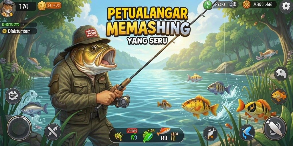 Tampilan gameplay DIREKTURTOTO saat memancing di lautan.